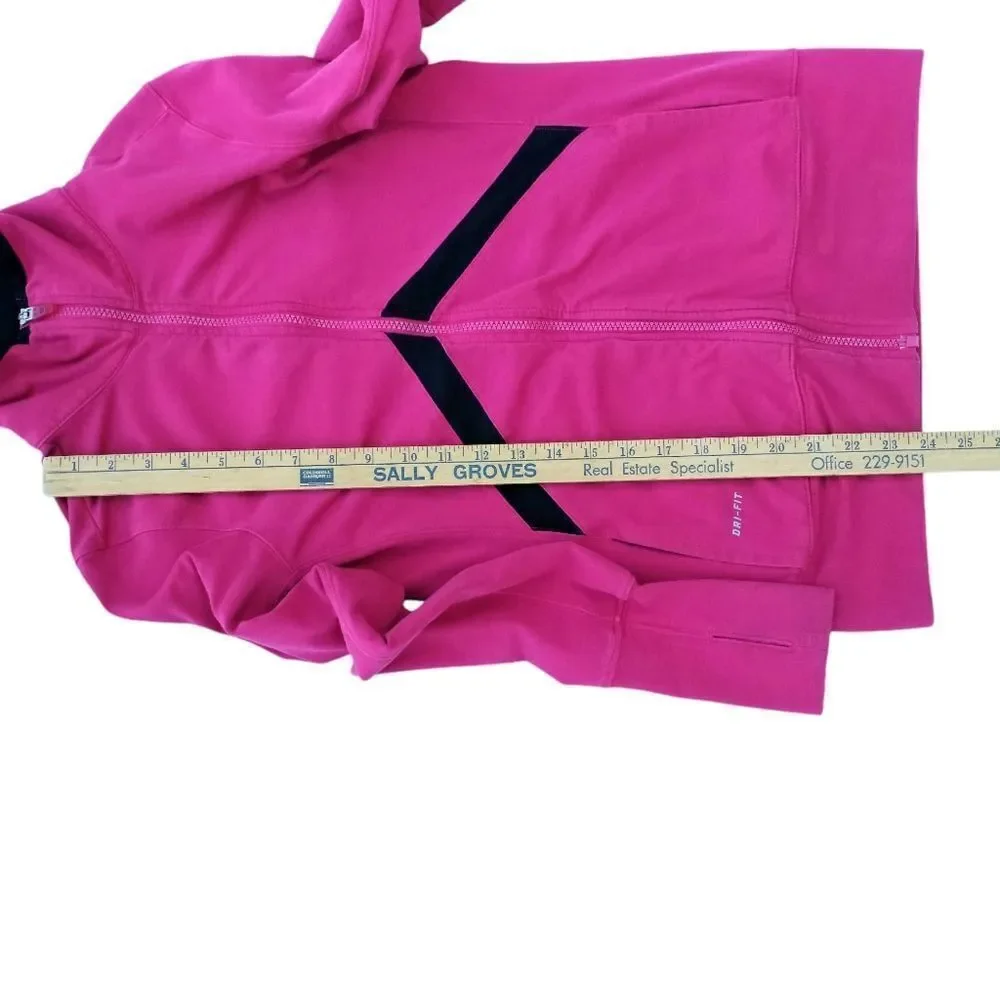 Nike Dry Fit Full Zip Running Jacket Fitness Hot Pink Black Mesh Stripe Size M - Picture 7 of 10